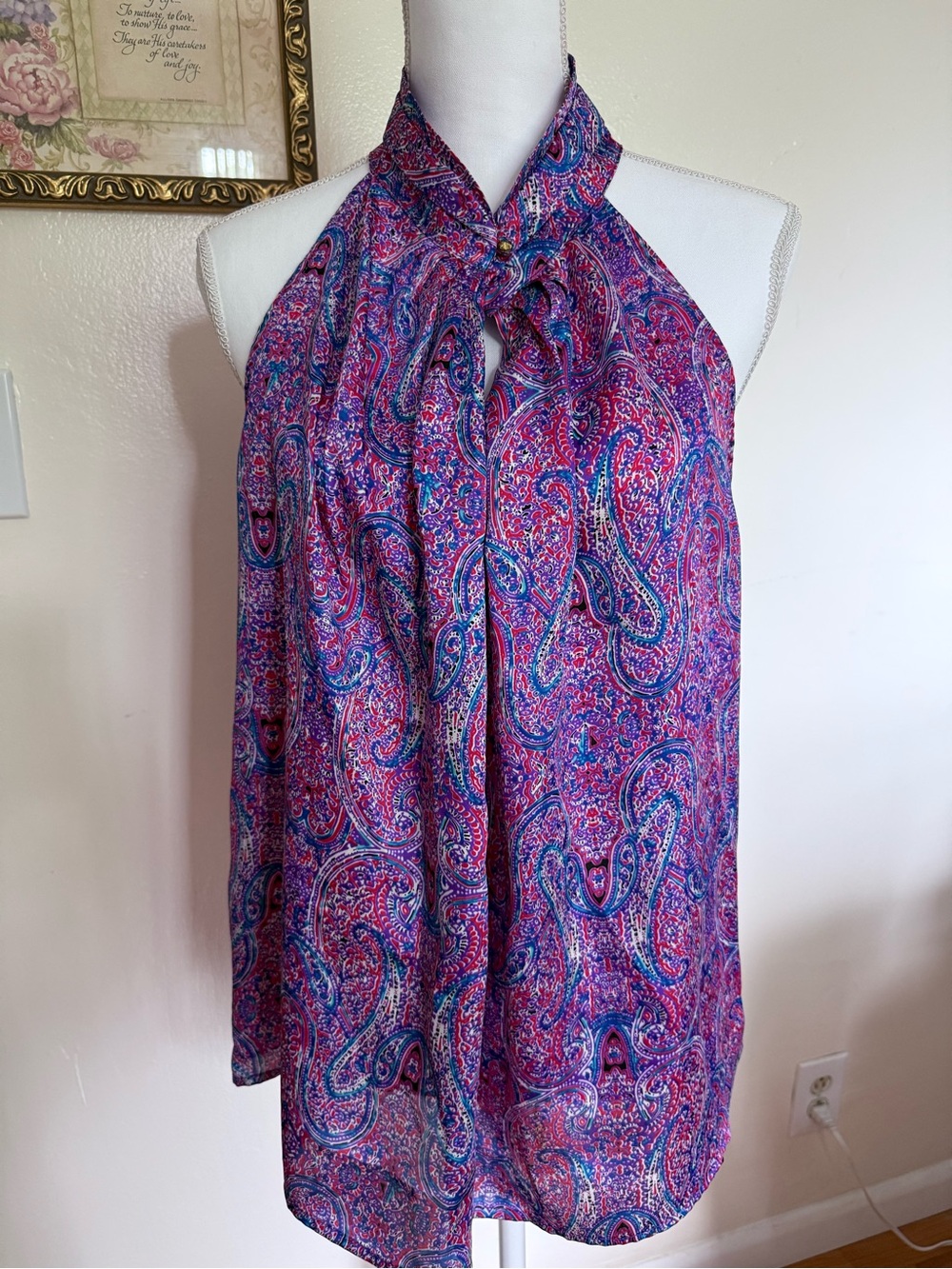 Outback Red Pink and Blue Paisley Halter Tie-Neck Blouse